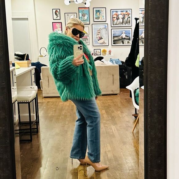 Lala Parker THE TWILA textured faux fur hooded jacket in Columbian Emerald - Picture 2 of 10